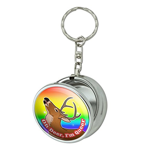 Oh Deer I'm Queer Rainbow Pride Gay Lesbian Funny Portable Travel Size Pocket Purse Ashtray Keychain with Cigarette Holder