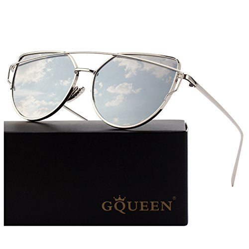 GQUEEN Women's Oversized Polarized Metal Frame Mirrored Cat Eye Sunglasses MT3