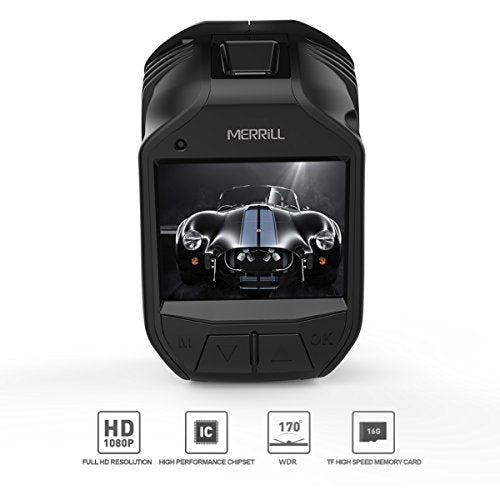 MERRILL Dash Cam Dual Cams 1080P 170° Wide Angle Loop Recording G-sensor Remote Control 16G SD Card