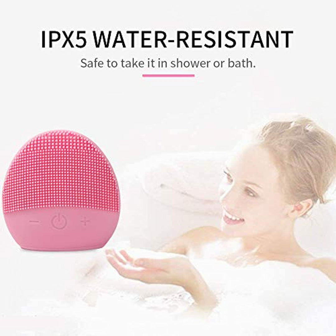 Mini Silicone Facial Cleansing Brush - FEITA Waterproof Silicon Face Cleaner and Electric Masager System for All Skin Types (Pink)