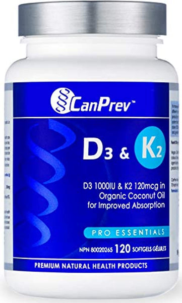 CanPrev D3 & K2 - Organic Coconut Oil (120 softgels)