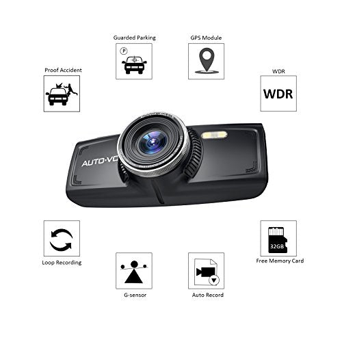 Upgraded AUTO-VOX D1 Dash Cam With GPS Dashaboard Camera ,Full HD 1080P 2.7'' Dash Cam Car Recorder DVR In Car Camera with Night Vision G-Sensor Loop Recording Parking Mode Free 32G Mirco Card