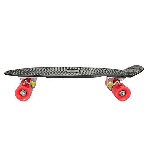 PHAT ® 22" Complete Plastic Retro Mini Skateboard Cruiser Street Surfing Skate Banana Board (Black-Red)