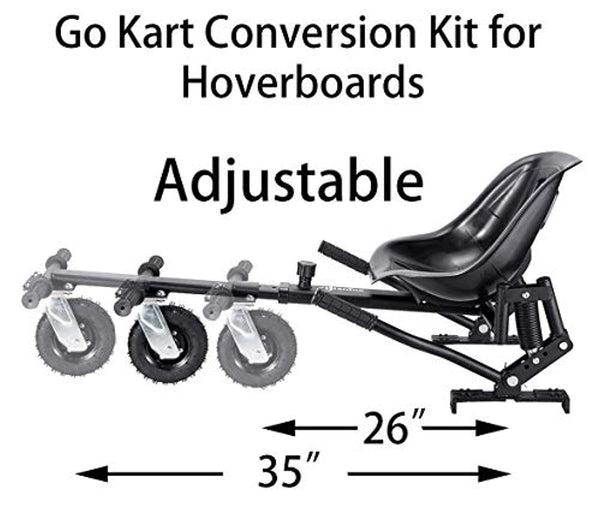 Hoverkart Seat Attachment for Hoverboard or self Balance Scooter. Heavy Duty Frame with Universal attachments for 6.5", 8" 10" Wheel. All Black Color