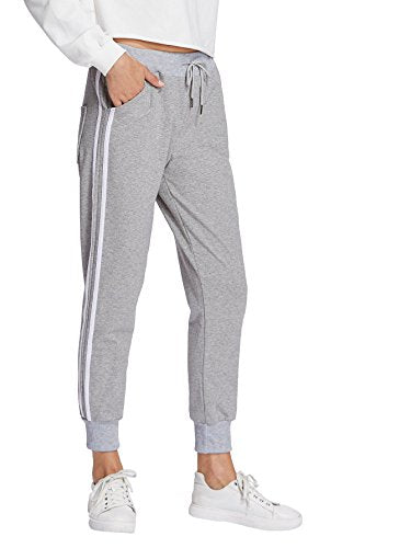 SweatyRocks Women's Drawstring Waist Striped Side Jogger Sweatpants With Pockets