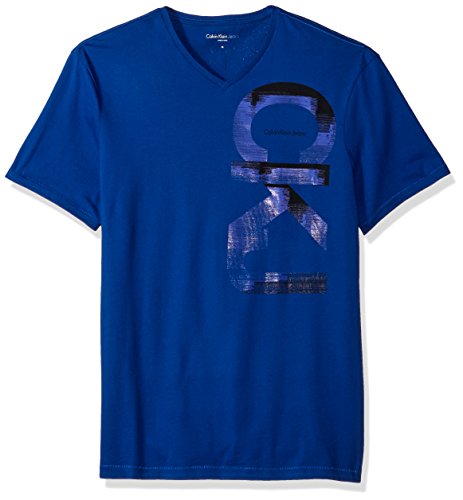 Calvin Klein mens standard Short Sleeve Vertical Ckj Logo V-neck T-shirt