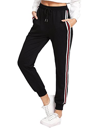 SweatyRocks Women's Drawstring Waist Striped Side Jogger Sweatpants With Pockets