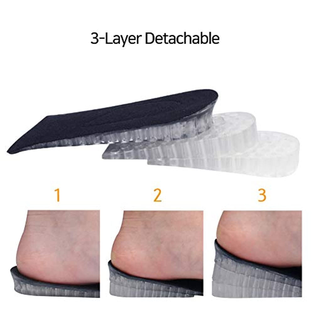 Heel Lift Inserts - Height Increase Insoles for Men & Women - Invisible Silicone Gel Cushion Shoe Pads - 3 Detachable Layers