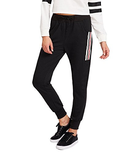 SweatyRocks Women's Drawstring Waist Striped Side Jogger Sweatpants With Pockets