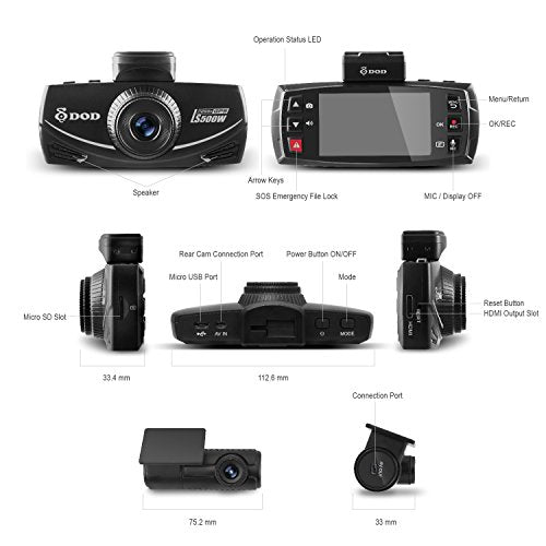 NEW 2017 DOD LS500W 2-Channel 1080P Dash Cam, Sony Starvis, G sensor, Large f/1.6 Lens,145° Ultra Wide Angle, Super Night Vision, Parking Surveillance, up to 128GB memory, Free 32GB SD Card Included