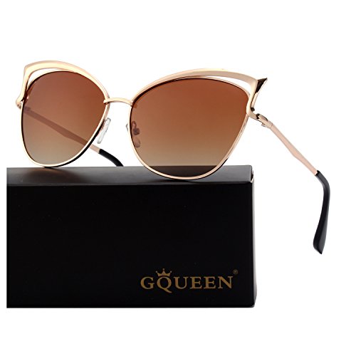 GQUEEN Women's Oversized Polarized Metal Frame Mirrored Cat Eye Sunglasses MT3