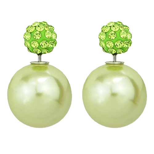 Feelontop Fashion Candy Color Imitation Pearl Rhinestone Double Balls Stud Earrings with Jewelry Pouch