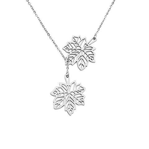 Double Canadian Maple Leaves Y Lariat Necklace for Women Girls