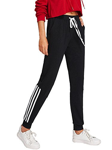 SweatyRocks Women Pants Color Block Casual Tie Waist Yoga Jogger Pants