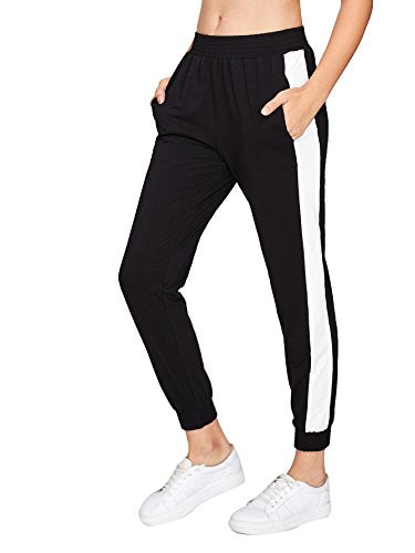 SweatyRocks Women's Drawstring Waist Striped Side Jogger Sweatpants With Pockets