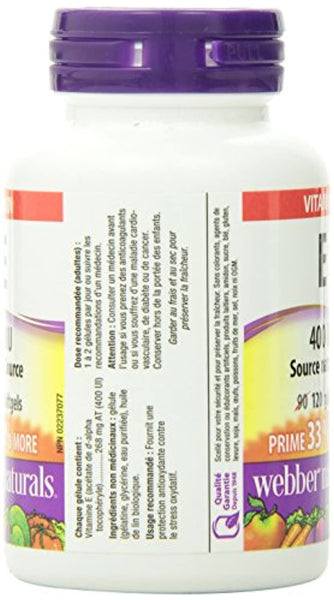 Webber Naturals Vitamin E Natural Source Softgel, 400 IU