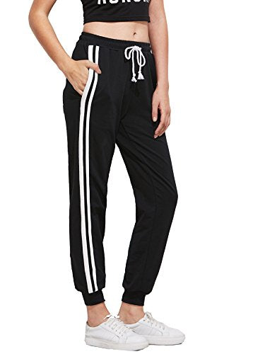 SweatyRocks Women's Drawstring Waist Striped Side Jogger Sweatpants With Pockets