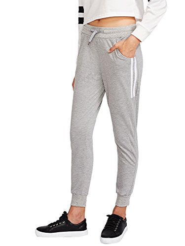 SweatyRocks Women's Drawstring Waist Striped Side Jogger Sweatpants With Pockets