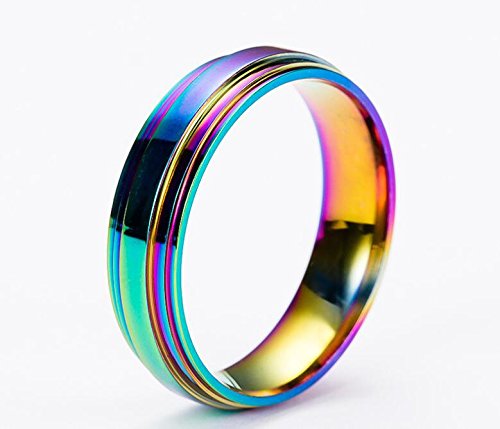 JAJAFOOK Jewelry Unisex's Stainless Steel LGBT Gay Lesbian Pride Rainbow Wedding Band Ring 6mm