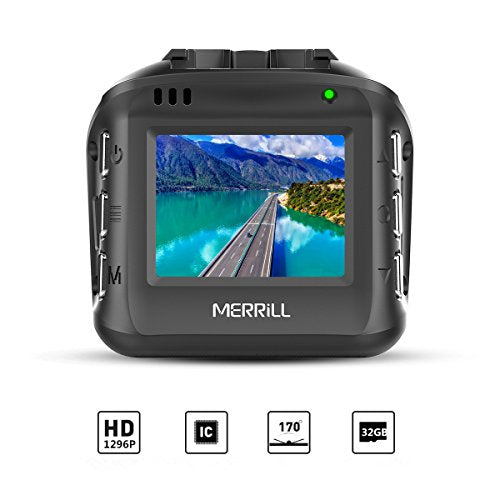 MERRILL Dash Cam Mini 1080P 170 Wide Angle with G-sensor, Motion Detection, Parking Monitor, 32G SD Card