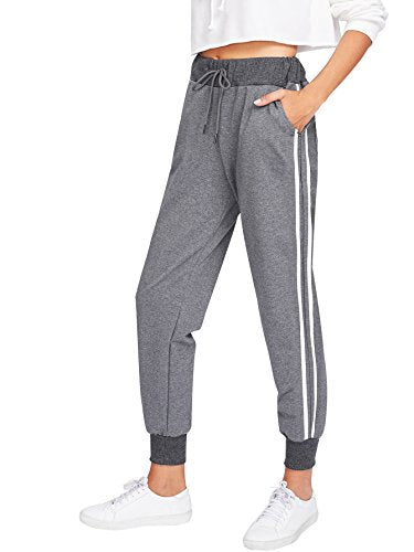 SweatyRocks Women's Drawstring Waist Striped Side Jogger Sweatpants With Pockets