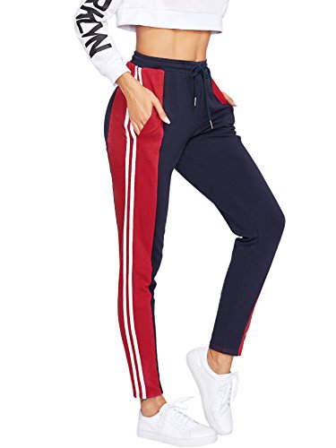 SweatyRocks Women's Drawstring Waist Striped Side Jogger Sweatpants With Pockets