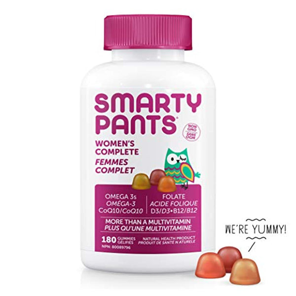 SmartyPants Women's Complete Gummy Vitamins: Gluten Free, Multivitamin, CoQ10, Folate (Methylfolate), Vitamin K2, Vitamin D3, Biotin, Methyl B12, Omega 3 DHA/EPA Fish Oil, 180 count (30 Day Supply)