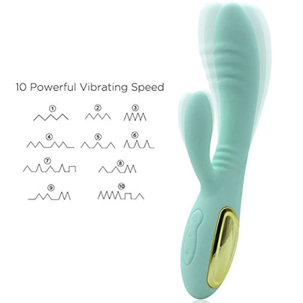 Powerful Ripple Rotating Massager,Always One Option Fit For You& 10-Speeds Vibrating Silicone Waterproof (Light Green)