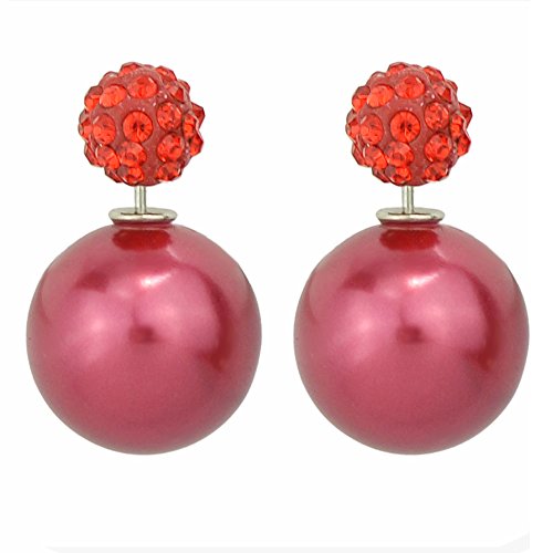 Feelontop Fashion Candy Color Imitation Pearl Rhinestone Double Balls Stud Earrings with Jewelry Pouch