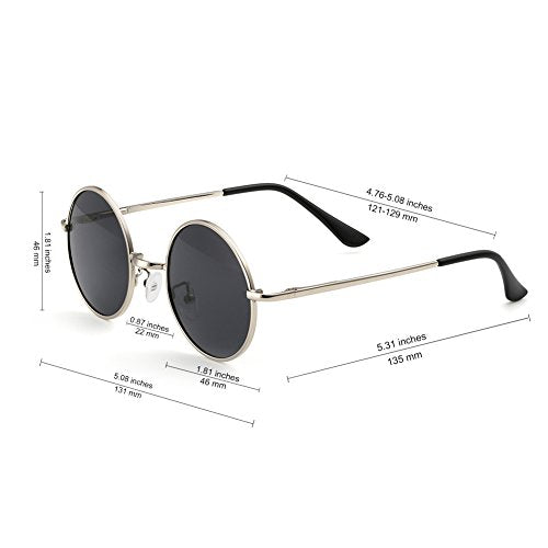 Argus Le Lennon Retro Round Sunglasses, Vintage Polarized Hipple Glasses with Plain Lens