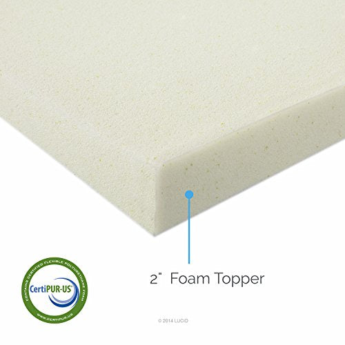 LUCID 2 Inch Foam Mattress Topper 3-Year Warranty - Full XL