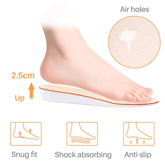 Kalevel Invisible Heightening Insole Shoe Inserts Height Lift 1 Inch 2.5cm Taller Height Lifting Inserts Soft Shock Absorbing Breathable High Insoles for Women US Size 5-9