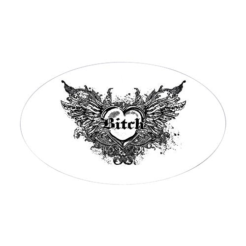 Sticker (Oval) Large Bitch Heart with Angel Wings