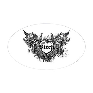 Sticker (Oval) Large Bitch Heart with Angel Wings