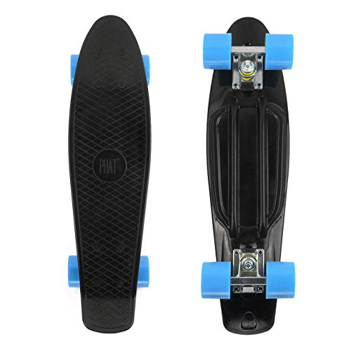 PHAT ® 22" Complete Plastic Retro Mini Skateboard Cruiser Street Surfing Skate Banana Board (Black-Red)
