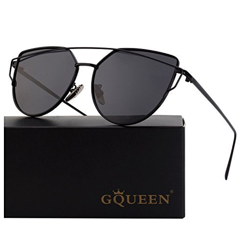 GQUEEN Women's Oversized Polarized Metal Frame Mirrored Cat Eye Sunglasses MT3