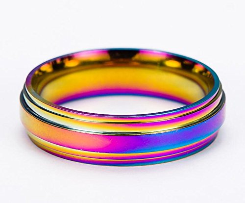 JAJAFOOK Jewelry Unisex's Stainless Steel LGBT Gay Lesbian Pride Rainbow Wedding Band Ring 6mm