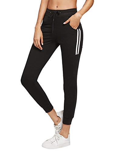 SweatyRocks Women's Drawstring Waist Striped Side Jogger Sweatpants With Pockets