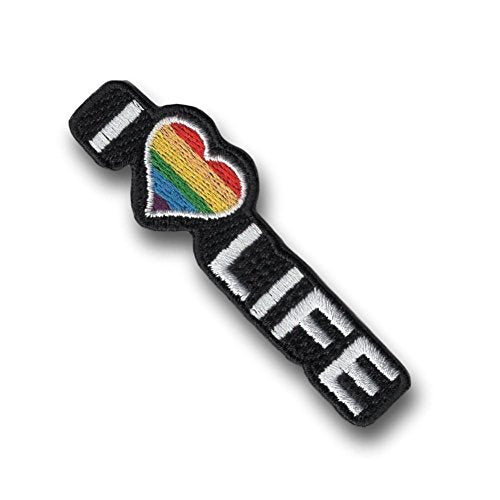 [Single Count] Custom and Unique (4.5" x 1" Inch) "I Love Life" Rainbow Heart LGBT Gay Lesbian Bisexual Pride Iron On Embroidered Applique Patch {Red, Orange, Yellow, Green, Blue, Purple, White, & Black Colors}