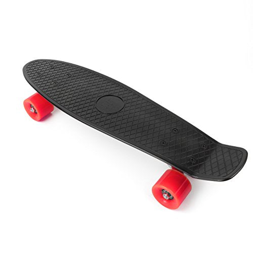 PHAT ® 22" Complete Plastic Retro Mini Skateboard Cruiser Street Surfing Skate Banana Board (Black-Red)