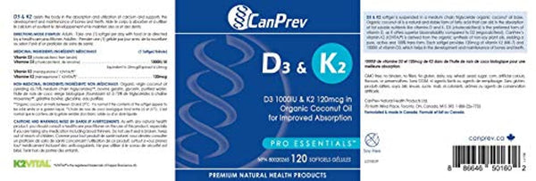 CanPrev D3 & K2 - Organic Coconut Oil (120 softgels)
