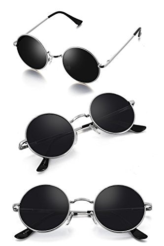 Argus Le Lennon Retro Round Sunglasses, Vintage Polarized Hipple Glasses with Plain Lens