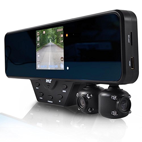 Pyle Rearview Mirror Dual Car Dash Camera Recorder For Security Night Vision HD 1080P (PLCMDVR52)