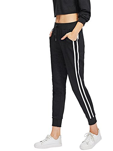 SweatyRocks Women's Drawstring Waist Striped Side Jogger Sweatpants With Pockets