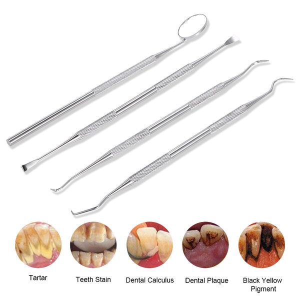 4pcs Stainless Steel Teeth Whitening Kit Dental Tools Dentists Pick Tool Tooth Scraper Set for Personal & Professional Use