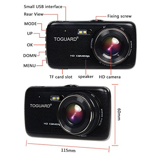 TOGUARD Dash Cam Front and Rear Dual Camera for Cars,4.0'' IPS Screen,HD 1080P Car Dash Camera, Rearview Backup Camera,130 Degree Wide Angle, WDR, Loop Recording, G-sensor, Parking monitor