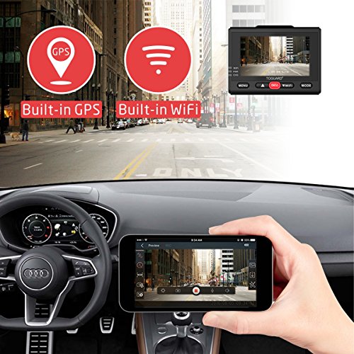Dash Cam with GPS and WiFi-TOGUARD Full HD 1080P Car Driving Camera Video Recorder with 170 Degrees Wide Angle Sony Sensor 2.45 inch LCD G Sensor Loop Record and Parking Monitor