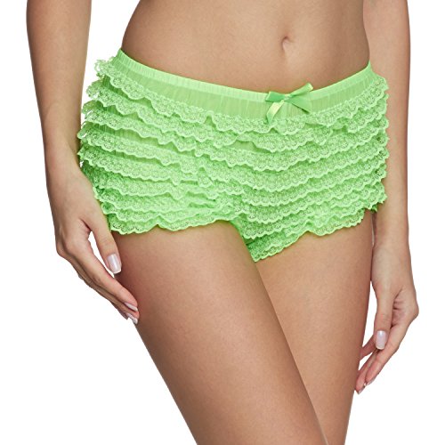 Leg Avenue Women's Micromesh Lace Ruffle Tanga Shorts