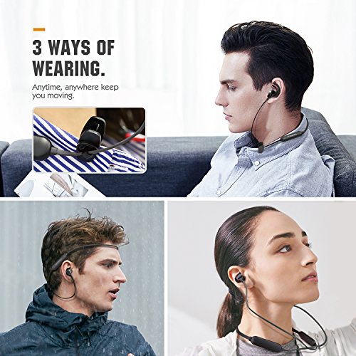 MoKo Bluetooth Headphones, Wireless Neckband Headset w/ Mic & Siri IPX5 Waterproof HD Stereo Sweatproof In Ear Earbuds 9 Hour Battery Hands-free Calls Sports Earphones, Black