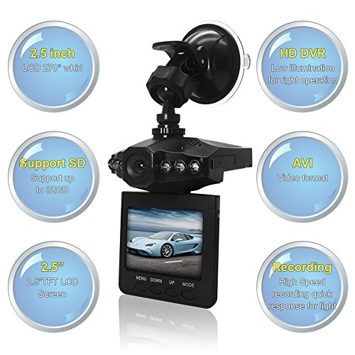 Car Dash Cam, Driving Video Recorder, MONOLED Car Video Recorder Camera Full-HD 120 Wide Angle 2.5 inch TFT LCD Screen USB Charging Vehicle Video Camera Loop Recording with Night Vision, Black